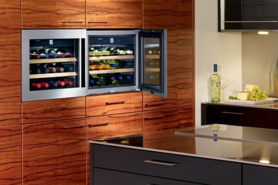 A new integrated, eye-level wine storage unit, the HWS 1800 holds 18 bottles and has insulated glass doors, UV protection, and a charcoal filter to protect wine from odor. A touch control system allows users to adjust the temperature from 41 degrees to 68 degrees Fahrenheit. The product also has dimmable LED lighting and solid beech wood shelves. Liebherr. www.liebherr.us.