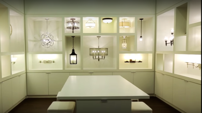 Lighting consultation room, a "conceal-and-reveal" approach to selling upgrades and options.