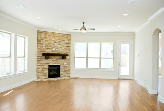 The fireplace facing is Coronado, a 1 ½-inch-thick veneer made of concrete. (Stone that can be drystacked isn’t readily available in the Dallas area and would need to be trucked in.)
