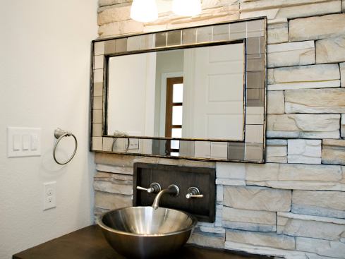 Coronado veneer lines the first-floor powder room, too.