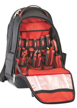 The Milwaukee Jobsite Backpack 48-22-8200 has a wide, deep sleeve in the back compartment that can hold a laptop up to 15.6”