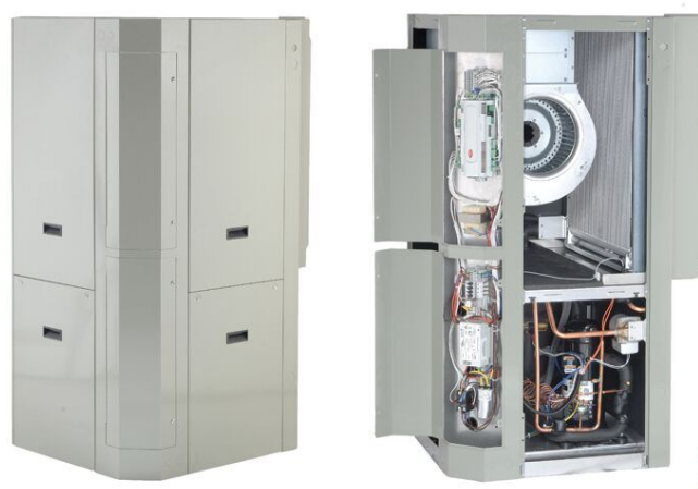 The GeoSync water-to-air geothermal heat pump harnesses renewable thermal energy from water just below the ground’s surface to heat and cool interior spaces.