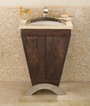 Native Trails. The Yanama vanity features solid FSC-certified cherry wood and a 100% recycled 16-gauge hand-hammered copper foot that coordinates with the company’s sinks. The unit measures 24 inches wide by 21 1/2 inches deep by 34 inches high. The foot comes in an antique or brushed nickel finish. www.nativetrails.net. Booth #2257.