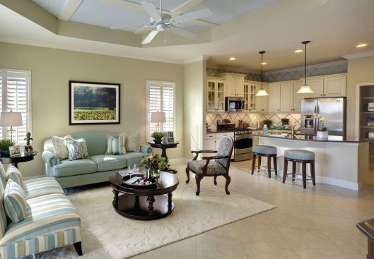 The 1,524-square-foot Tidewater villa features an open main living area, with two bedrooms tucked in on the side.