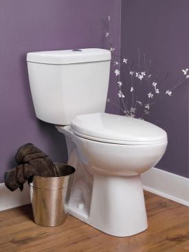 Niagara Conservation. The Stealth ultra-high-efficiency toilet uses vacuum-assist technology to achieve 0.8 gpf with very little noise, says the company. After flushing, an air bubble is formed in the trapway as the tank refills and creates a vacuum when the air at the top of the sealed tank within a tank is forced into the trapway below the toilet bowl during the next flush. The Stealth toilet, which the firm says is quieter than many standard gravity-flush toilets, is available in white. The two-piece vitreous china unit comes with a 10-year warranty on parts with an ADA-compliant elongated bowl or a round-front bowl. 973.829.0800.