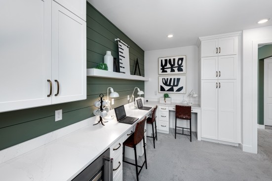The flex room design shown in the Oakview is centered around the need for schooling at home.