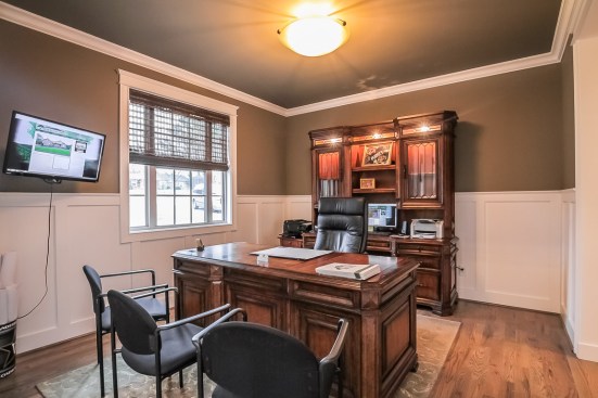 “Many
homeowners feel that traditional formal dining rooms could better meet their
needs if they were a more flexible space, such as a home office. In our model
home, we chose to stage the office option” says Batson.Photo courtesy of Frank Batson Homes.