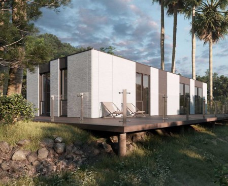 Palari Villas’ exteriors are built with a novel stone-like material combined with steel.