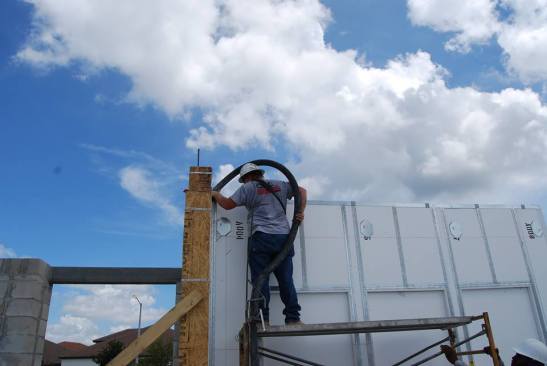 The panelized wall process reduced the construction of the first floor from two weeks to one day.