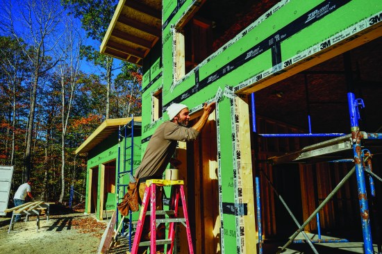 Kelly taped the sheathing joints at the openings.