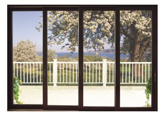 Outside Slider Ultra Series TerraSpan lift-and-slide doors measure 10 feet tall, but they still meet impact testing criteria Level D, wind zone 4 testing standards, and offer a design pressure rating of 45. Doors are made with extruded aluminum exteriors and a range of interior wood species. They can be ordered with a maximum of 10 panels in widths up to 6 feet. Kolbe & Kolbe Millwork 
. 715-842-5666. 
www.kolbe-kolbe.com.