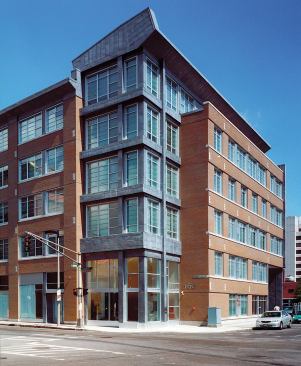At multifamily projects like The Lofts @ East Berkeley, the firm uses iconic roof elements to declare the buildings’ presence in the neighborhood.