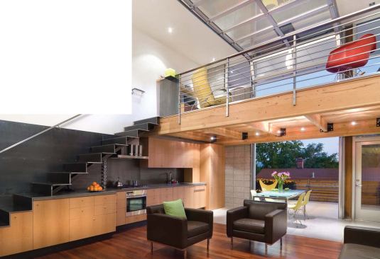 Residential Architect  2009 RADA  live, dine, sleep, reno, nev.  kitchen / merit    Changes in cabinet depth indicate a subtle shift from living space to kitchen.