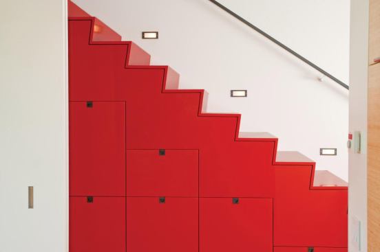 Residential Architect  2012 RADA   Chuckanut Ridge, Bow, Wash.  architectural detail / merit    The design of the Chuckanut Ridge stair is based on traditional Japanese tansu step chests.