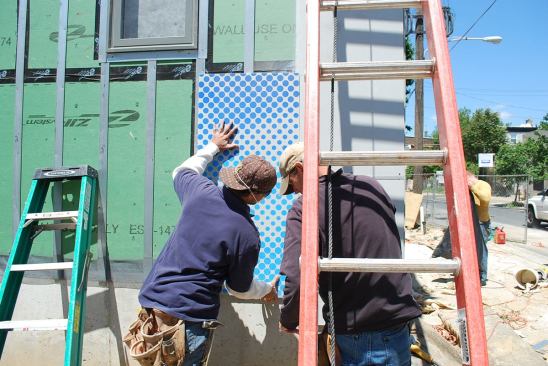 The team used Furring Master metal furring strips to create a rainscreen over the Huber ZIP system sheathing.