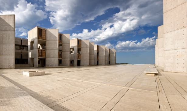 Salk Institute, La Jolla, Calif., by Louis Kahn. Chosen by Douglas Stockman, 
el dorado; John Brown, RAIC, 
housebrand; Ted Flato, FAIA, 
Lake|Flato Architects; Zoltan Pali, 
SPF:architects; and Luis Ibarra, 
Ibarra Rosano Design Architects.