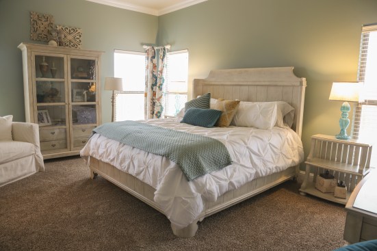 The roomy master bedroom of the builder’s Martha model in Odessa, Texas, features Energy Star windows. High-volume purchases of windows and other building components allows the company, which builds 700 homes a year, to include the energy-efficient windows without charging a premium.