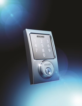 The Schlage Sense smart deadbolt allows users to control door locks while they're away from home through their smartphones when paired with a third party home automation or alarm system, and has built-in alarm sensors with alert notifications.