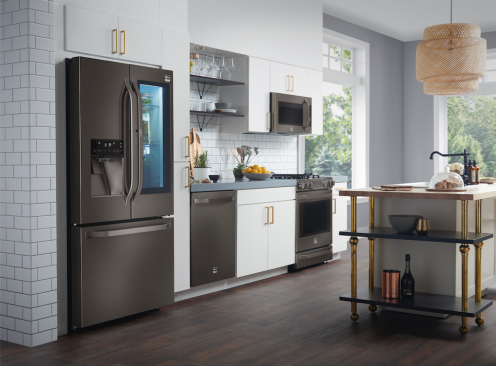 The premium LG Studio suite of kitchen appliances is offered in a black stainless steel finish.
