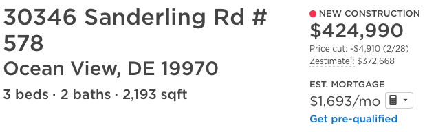 This Zillow Zestimate came in below the asking price, but the home has yet to be built.