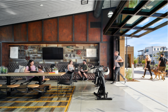 The Garage at Novel Park, with vintage motorcycle. Photo by Tsutsumida Pictures