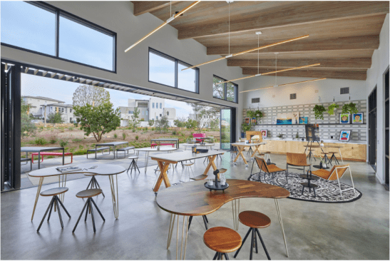 Collapsing glass doors slide open at Cadence Park’s Visual Arts building. Photo by Tsutsumida Pictures