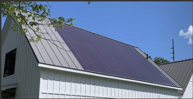 The solar panels on Borkholder's metal roof.