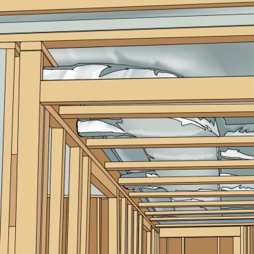 2. Hallway Plenums Attach the air barrier material to the underside of the ceiling framing. Frame a dropped ceiling with 2x4s, running from wall to wall. This creates a chase large enough to contain ductwork, wiring, plumbing, or even a small air handler and indoor coil for a mini-split heating and cooling unit, keeping all that equipment out of the insulated attic.