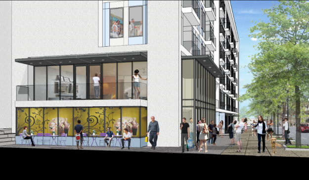 Residents and visitors at the Spectrum on Spring apartments in Atlanta can comfortably await their rides in the building's "Uber lobby."