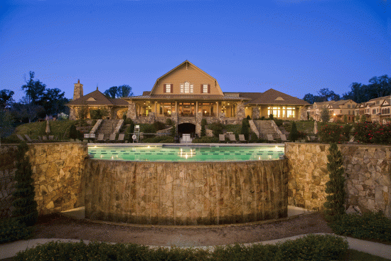 Sterling on the Lake near Atlanta features a picturesque community center and waterfall-edge pool. 