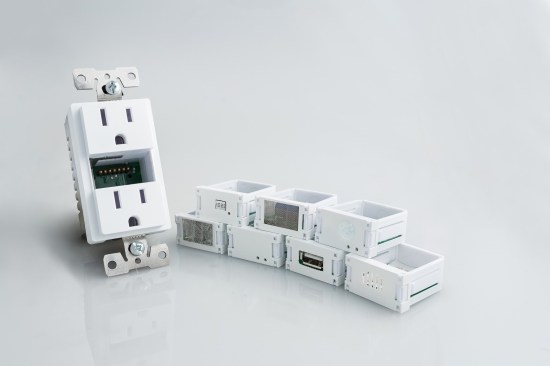 Swidget is a modular electrical outlet with a suite of inserts that make your home smarter