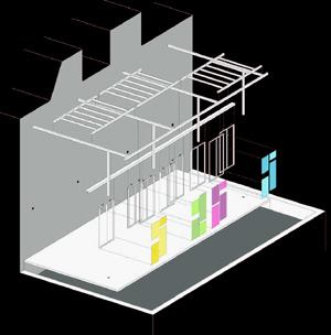 Johnsen Schmaling Architects designed the grid of the steel trellis to extend the logic of the warehouse structural system to the outside. The trellis defines the rooftop terrace of the client's loft living space.