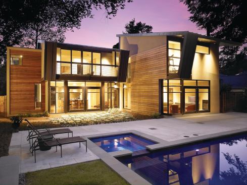 The rear exterior of the custom modern home done with Atlanta-based firm Dencity.