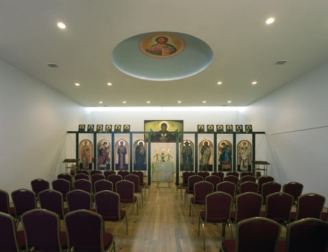 Sanctuary with view of dome and iconostasis