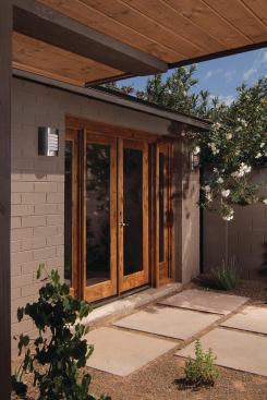 INSULATION The guest house was insulated with 100% water-blown Icynene LD-R-50 insulation, dervived from the oil of the castor plant. THe HFC- and PBDE-free material insulates and air seals in one step and exceeds USDA BioPreferred and ICC requirements for rapidly renewable products. 800.758.7325. 
www.icynene.com.