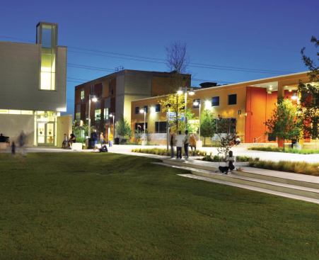 View of Transformational Services building and women's residence hall