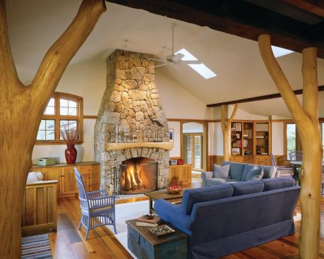 The Edgartown Great Pond residence interior features South Mountains trademark island oak columns. 