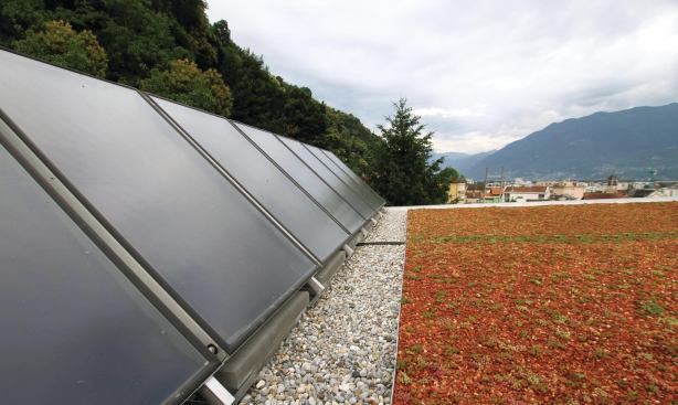 Sun Spot

 Solar energy generation is a common practice for European housing, helping offset the high cost of grid-supplied power. For Casa Locarno, a roof-mounted array of solar collectors provides energy for the low-temperature, underfloor heating system and the domestic hot water supply. On cold and cloudy winter days, additional energy is generated through a heat exchange in the fireplace.