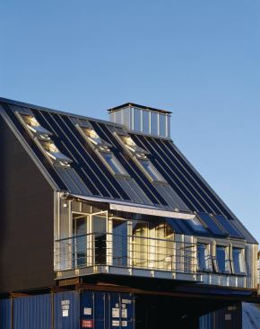 Beyond Technology

 Working with VELUX, a global window and solar thermal supplier, architect Tanja Jordan designed SOLTAG to be a comfortable model of efficiency, using prefabricated panels and modules and a wealth of windows. “Daylight and ventilation are the key to low-energy demand,” she says. “But they need to be used as architectural components,” beyond their technological attributes.