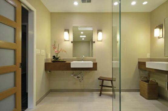 Vanities are ADA compliant and include undercounter lighting.