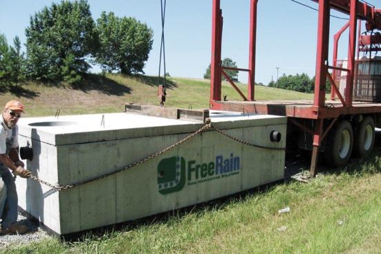 For water harvesting systems in his current market, Bost has used fiberglass, steel, and concrete storage tanks. Concrete tanks, like this one, are most compatible with plans to expand the business geographically, because they can be fabricated by local subcontractors, saving on transport costs.
