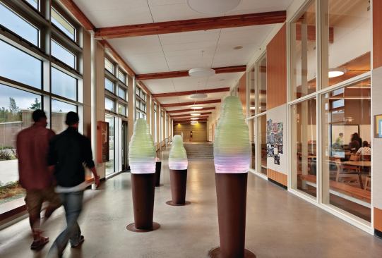 The design for Finn Hill Middle School uses a 16-foot SIP module, which also created a uniform approach for Mahlum Architects to size the facility’s classrooms.