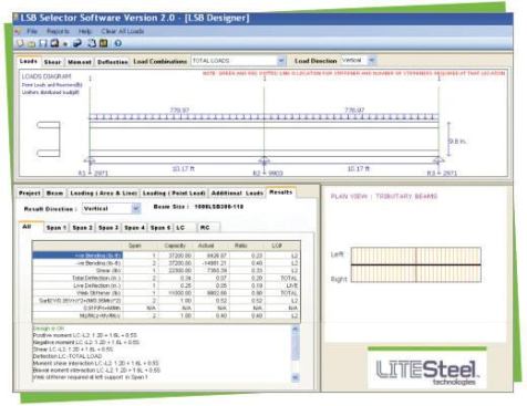 HELPING HAND: LSB Selector Software now makes it easier for builders to do job specifying and designing with the manufacturer’s Lite-Steel beam. The software allows users to input beam spans and loads, and it recommends the best LSB product. In manual mode, the user selects a beam solution and the program runs a series of design checks to determine product suitability. LiteSteel Technologies. 877-285-2607. www.litesteelbeam.com. Booth no. W3586.