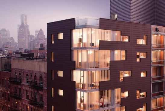 Pons and Grzywinski won the commission for the boutique Nolitan Hotel when they were only in their 20s. The building features a first-level glass facade and balconies that connect guests to the city.