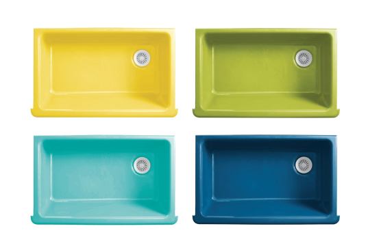Created through a partnership between designer Jonathan Adler and Kohler, these colorful enameled cast iron sinks for kitchens and baths promise to brighten any room. Kohler. 800-456-4537. 
www.kohler.com.