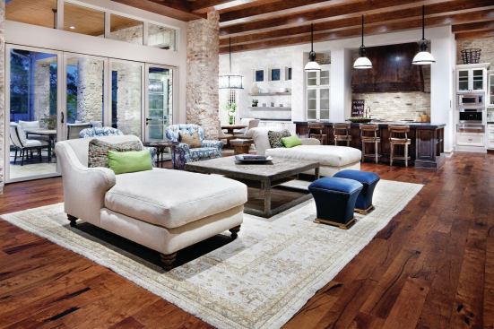 The kitchen flows into an amply-sized seating area. 