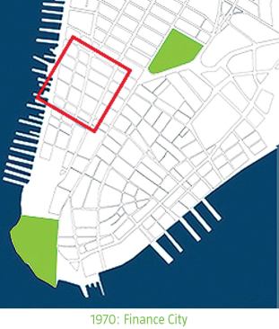 THE ECONOMIC CITY

The history of Manhattan, 1660-2200, as envisioned by Field Operations. Until now, development in the city has been driven by economics. But rising sea levels could put ecology in charge. Imagine vegetation shaping development and water commingling with life in the city. Eventually, the southern tip of Manhattan might become its own island with a ring beach at the edge.