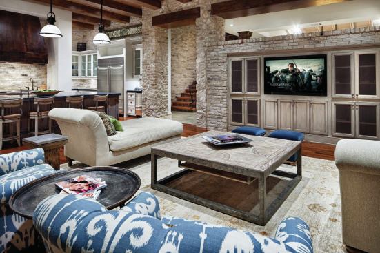A mixture of styles--urban loft and beachy--was sought for this lakeside home. 