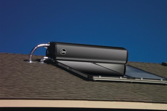 #3 Rheem Passive Solar Water Heating System SRCC-labeled Solaraide passive solar water heating systems operate without pumps or controllers. A closed-loop, indirect heat exchange design wraps completely around the unit’s roof-mounted thermo-siphon exchange tank for optimum efficiency. Single or double flat-plate collectors in 47- or 80-gallon capacity include multiflow risers that transfer heat rapidly and provide heated potable water directly to the home’s existing or backup water heater. The company also makes SolPak active solar thermal systems and storage tanks. 800.621.5622.
www.rheem.com.