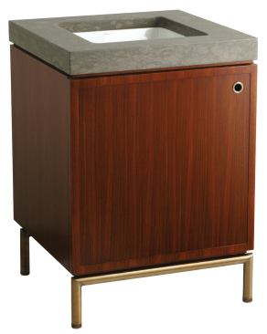 This ultra-hip Vir Stil vanity offers cool contemporary design warmed by rich wood. The 23-inch-wide unit can be combined with either a marble or limestone top. Kallista. 888-452-5547. 
www.kallista.com. 
